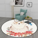 Cute Kids Rug in White Animal Owl Rabbit Sloth Pattern Rug Polyester Non-Slip Washable Rug for the Children's Room