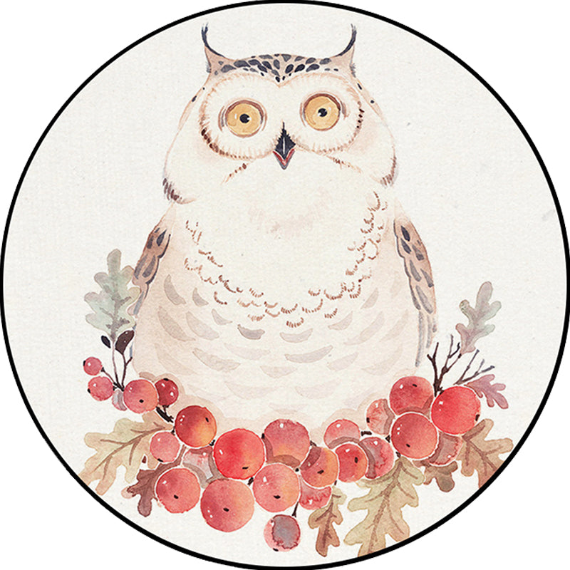 Cute Kids Rug in White Animal Owl Rabbit Sloth Pattern Rug Polyester Non-Slip Washable Rug for the Children's Room