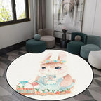 Cute Kids Rug in White Animal Owl Rabbit Sloth Pattern Rug Polyester Non-Slip Washable Rug for the Children's Room