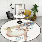 Cute Kids Rug in White Animal Owl Rabbit Sloth Pattern Rug Polyester Non-Slip Washable Rug for the Children's Room