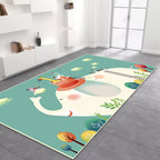 Kids Bedroom Rug in Green Animal Elephant Tree Cloud Print Rug Polyester Machine Washable Rug