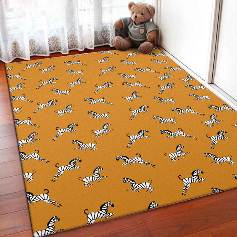 Orange Children's Room Rug Children's Animal Zebra Pattern Rug Polyester Stain Resistant Rug
