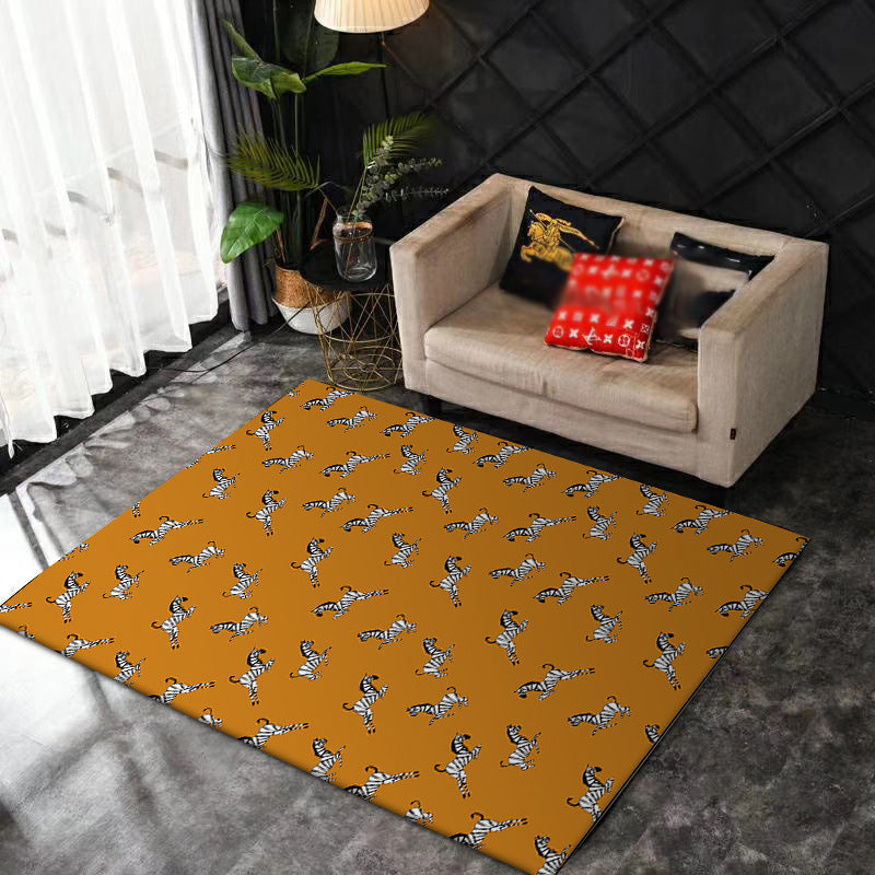 Orange Children's Room Rug Children's Animal Zebra Pattern Rug Polyester Stain Resistant Rug