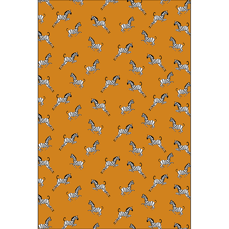 Orange Children's Room Rug Children's Animal Zebra Pattern Rug Polyester Stain Resistant Rug