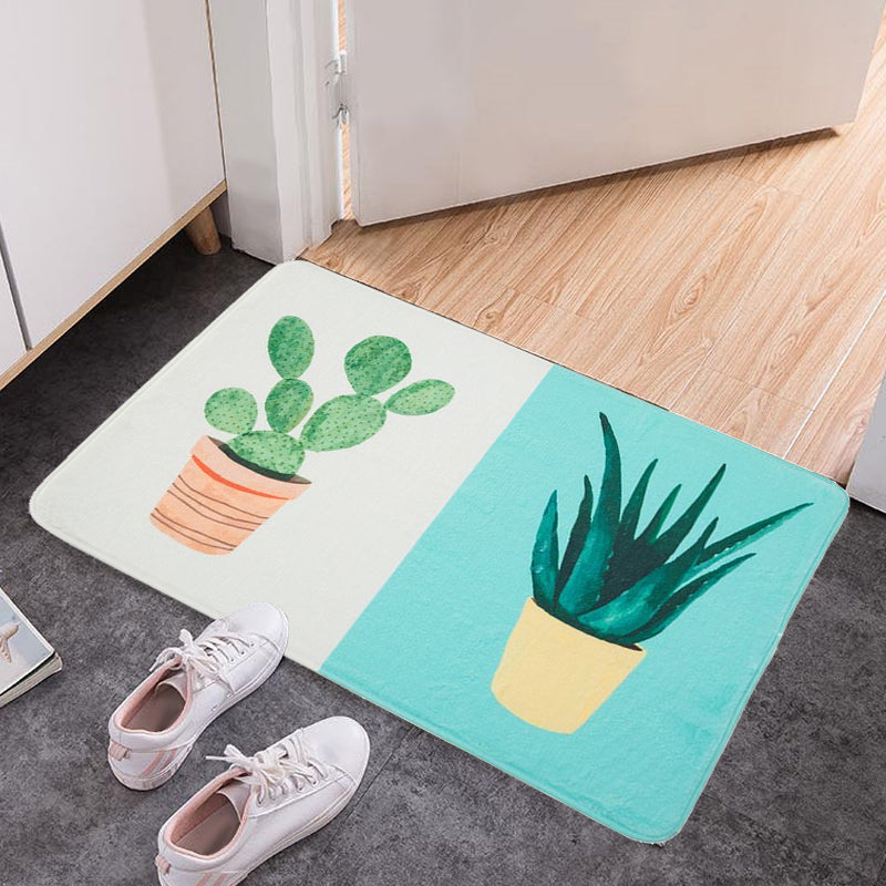 Casual Kids Rug in Pink and Yellow Botanical Cactus Aloe Pattern Rug Polyester Non-Slip Rug for the Children's Room