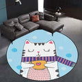 White and Blue Children's Room Rug Children Animals Cat Dots Pattern Area Rug Polyester Pet Friendly Carpet