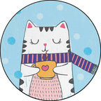 White and Blue Children's Room Rug Children Animals Cat Dots Pattern Area Rug Polyester Pet Friendly Carpet