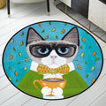 Blue and Green Children's Room Rug Children's Animal Dress Cat Leaf Pattern Rug Polyester Washable Rug