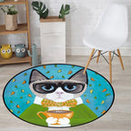 Blue and Green Children's Room Rug Children's Animal Dress Cat Leaf Pattern Rug Polyester Washable Rug