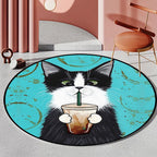 Blue and Green Children's Room Rug Children's Animal Dress Cat Leaf Pattern Rug Polyester Washable Rug