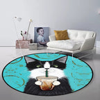 Blue and Green Children's Room Rug Children's Animal Dress Cat Leaf Pattern Rug Polyester Washable Rug