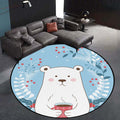 Kids Bedroom Carpet in Blue Animal Bear Leaf Drink Print Carpet Polyester Anti-Slip Back Carpet