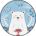 Kids Bedroom Carpet in Blue Animal Bear Leaf Drink Print Carpet Polyester Anti-Slip Back Carpet
