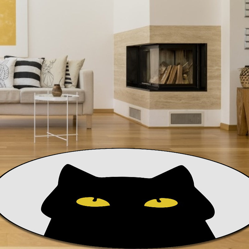 Gray Children's Room Rug Children Animal Cat Funny Facial Expression Pattern Area Rug Polyester Stain Resistant Rug