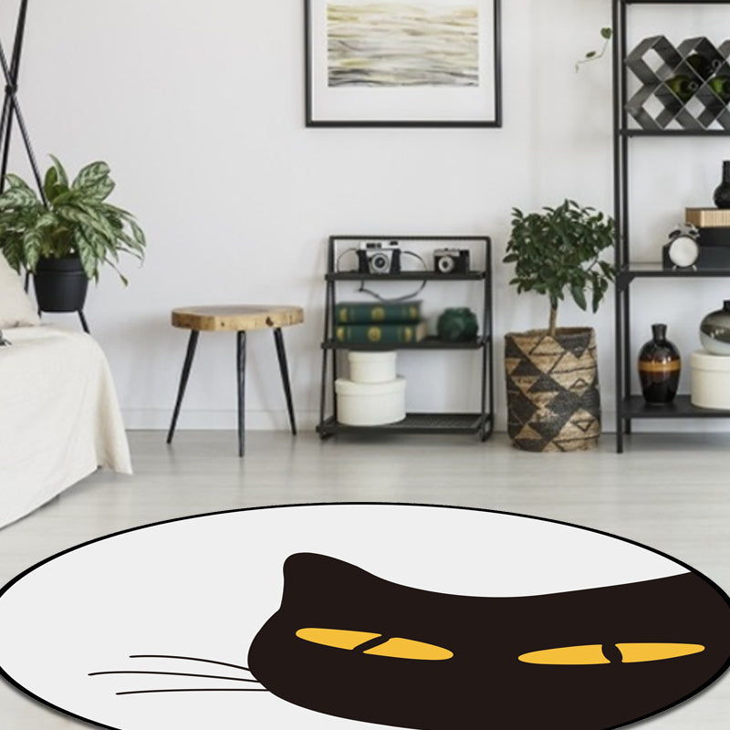 Gray Children's Room Rug Children Animal Cat Funny Facial Expression Pattern Area Rug Polyester Stain Resistant Rug