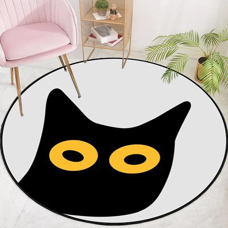 Gray Children's Room Rug Children Animal Cat Funny Facial Expression Pattern Area Rug Polyester Stain Resistant Rug