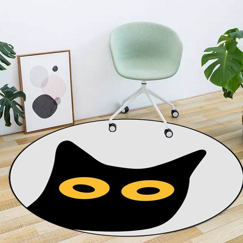 Gray Children's Room Rug Children Animal Cat Funny Facial Expression Pattern Area Rug Polyester Stain Resistant Rug