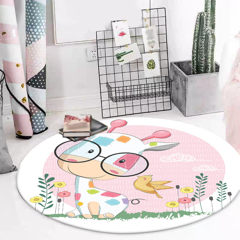 Blue and Pink Children's Room Carpet Child Animal Horse Rabbit Pattern Carpet Polyester Non-Slip Back Carpet