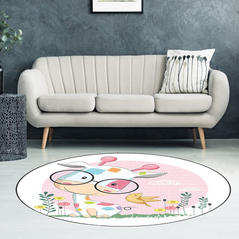 Blue and Pink Children's Room Carpet Child Animal Horse Rabbit Pattern Carpet Polyester Non-Slip Back Carpet