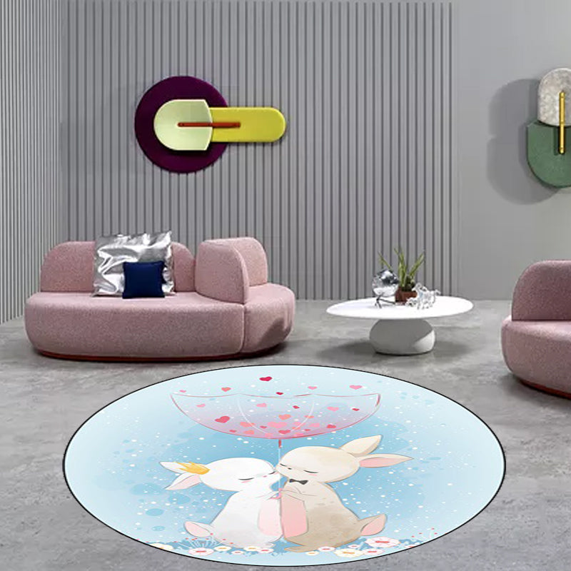Blue and Pink Children's Room Carpet Child Animal Horse Rabbit Pattern Carpet Polyester Non-Slip Back Carpet