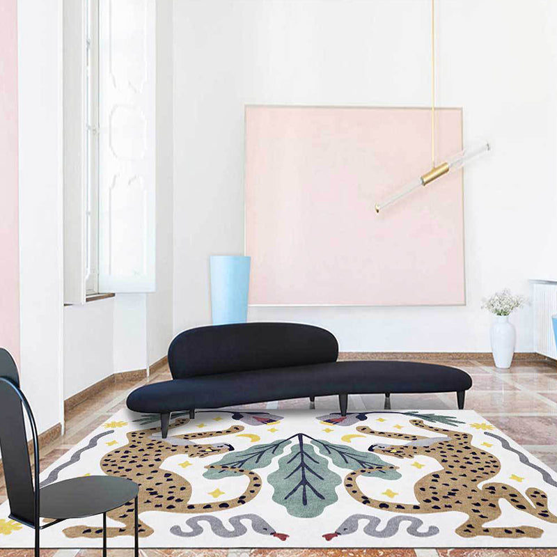 Unique Kids Rug in Black and White Animal Leopard Snake Leaf Pattern Rug Polyester Stain Resistant Carpet for Children's Room