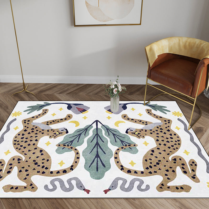 Unique Kids Rug in Black and White Animal Leopard Snake Leaf Pattern Rug Polyester Stain Resistant Carpet for Children's Room