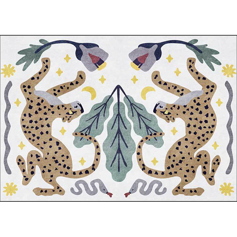 Unique Kids Rug in Black and White Animal Leopard Snake Leaf Pattern Rug Polyester Stain Resistant Carpet for Children's Room