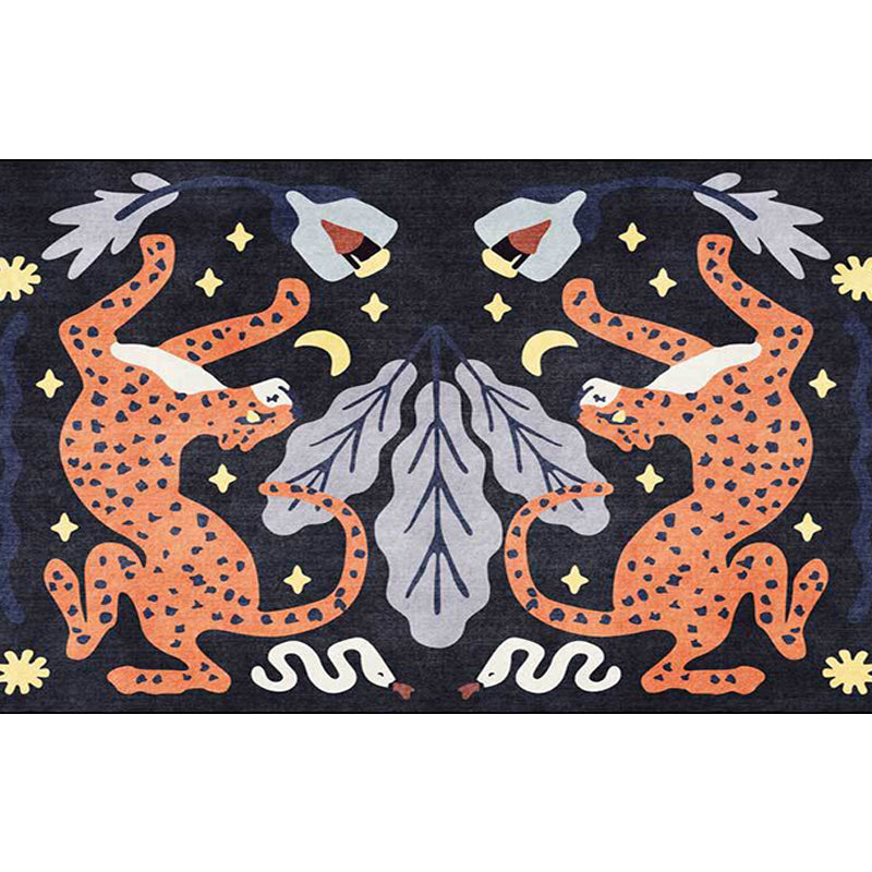 Unique Kids Rug in Black and White Animal Leopard Snake Leaf Pattern Rug Polyester Stain Resistant Carpet for Children's Room