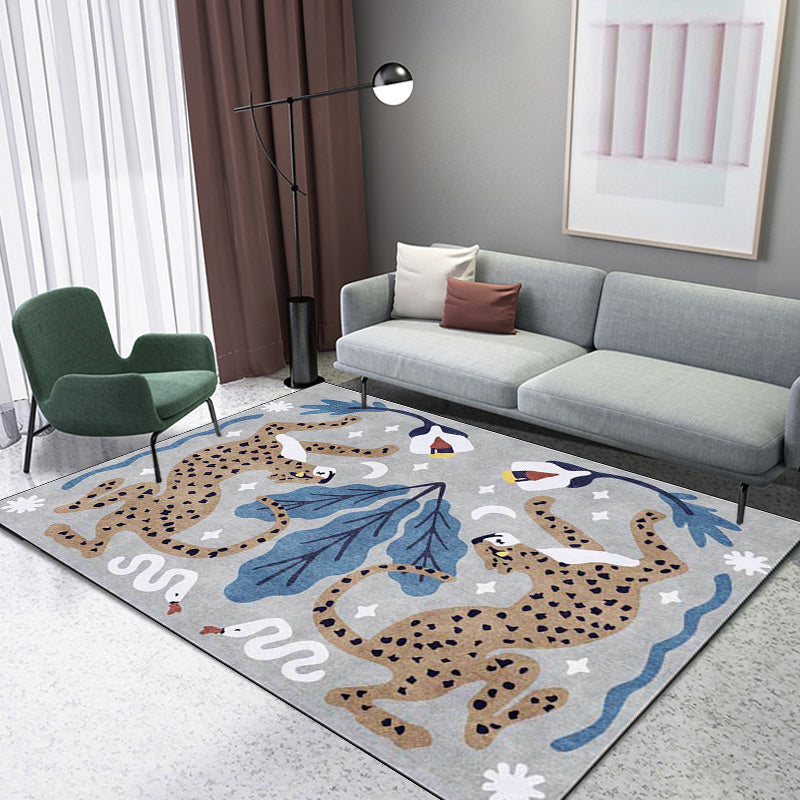 Unique Kids Rug in Black and White Animal Leopard Snake Leaf Pattern Rug Polyester Stain Resistant Carpet for Children's Room