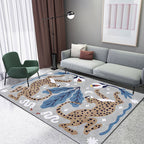 Unique Kids Rug in Black and White Animal Leopard Snake Leaf Pattern Rug Polyester Stain Resistant Carpet for Children's Room