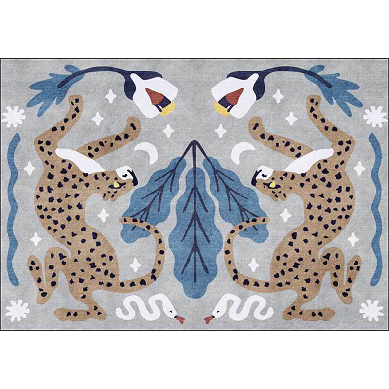 Unique Kids Rug in Black and White Animal Leopard Snake Leaf Pattern Rug Polyester Stain Resistant Carpet for Children's Room