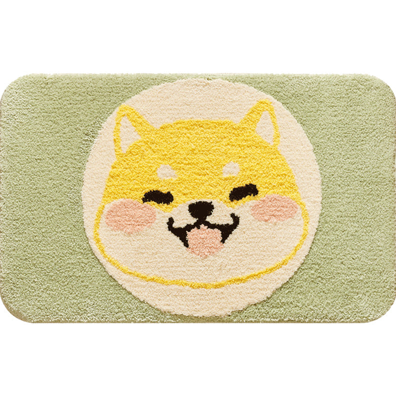 Green Children's Room Rug Kids Animal Dog Circle Pattern Area Rug Polyester Non-Slip Background Carpet