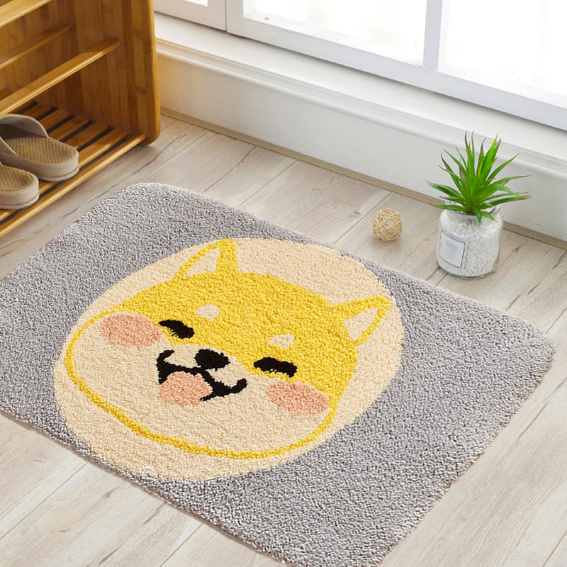 Green Children's Room Rug Kids Animal Dog Circle Pattern Area Rug Polyester Non-Slip Background Carpet