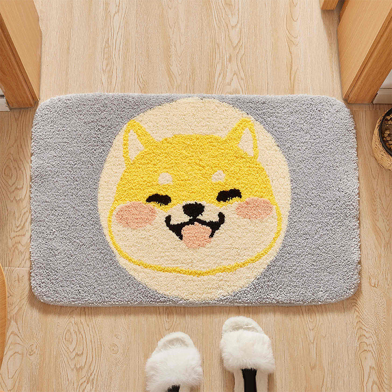 Green Children's Room Rug Kids Animal Dog Circle Pattern Area Rug Polyester Non-Slip Background Carpet