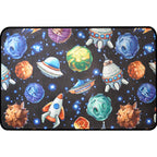 Kids Children's Room Carpet in Blue and Black Space Spaceship Planet Print Carpet Polyester Machine Washable Carpet