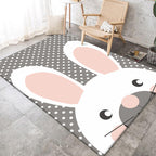 Gray Children's Room Carpet Children's Animal Rabbit Dots Pattern Area Rug Polyester Non-Slip Back Carpet