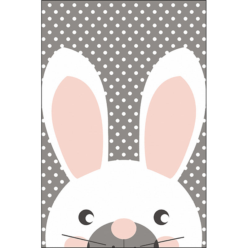 Gray Children's Room Carpet Children's Animal Rabbit Dots Pattern Area Rug Polyester Non-Slip Back Carpet