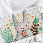 Gray Children's Room Carpet Kids Animal Rabbit Heart Flower Pattern Rug Polyester Pet Friendly Carpet