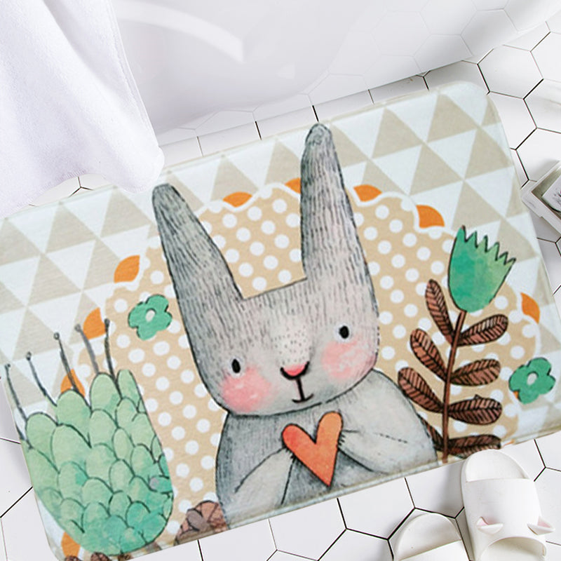 Gray Children's Room Carpet Kids Animal Rabbit Heart Flower Pattern Rug Polyester Pet Friendly Carpet