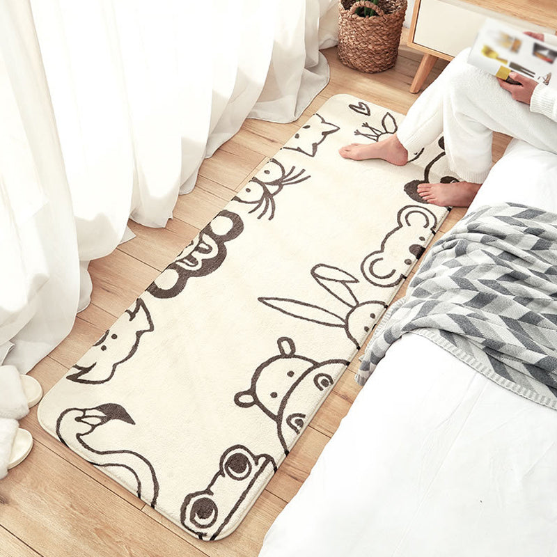White and Grey Children's Room Rug Animal Panda Penguin Pattern Area Rug Polyester Machine Washable Rug