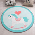 Stylish Kids Rug in Yellow and Green Animal Horse Whale Panda Pattern Rug Polyester Non-Slip Back Carpet for Children's Room