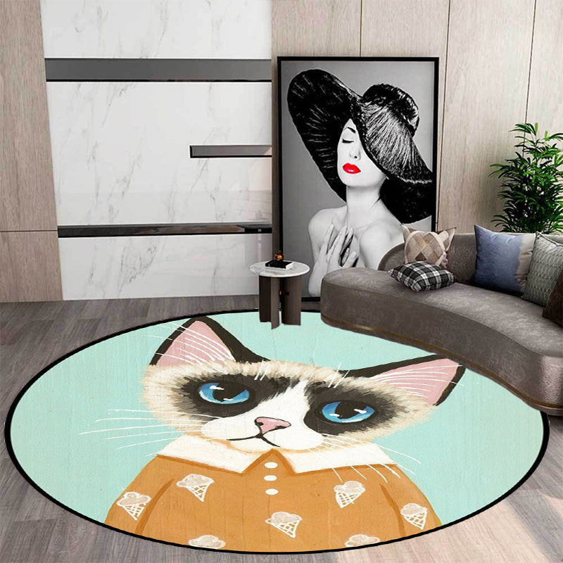 Casual Kids Rug in Pink and Blue Animal Cat Pattern Rug Polyester Stain Resistant Non-Slip Rug for the Children's Room