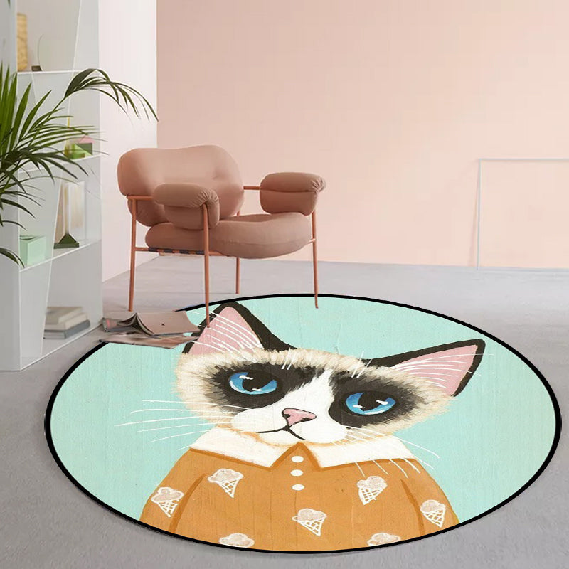 Casual Kids Rug in Pink and Blue Animal Cat Pattern Rug Polyester Stain Resistant Non-Slip Rug for the Children's Room
