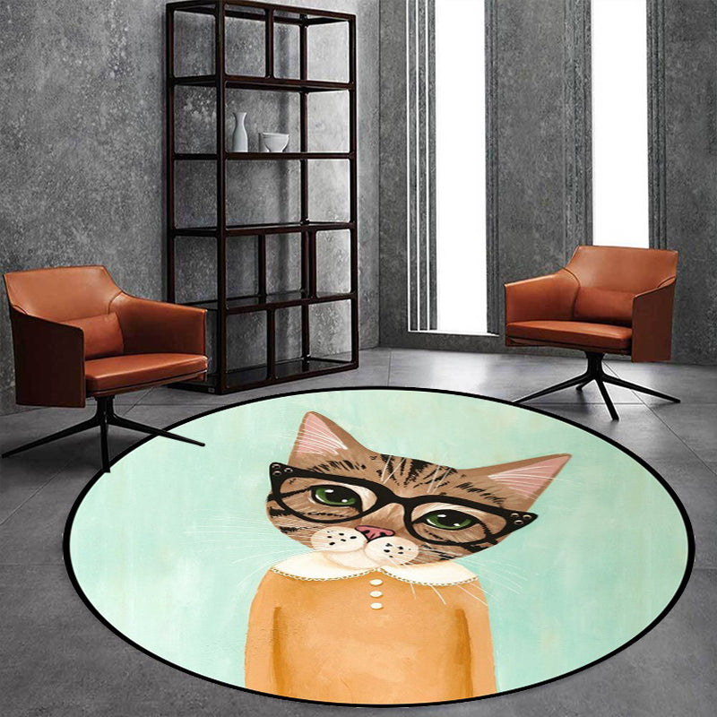 Casual Kids Rug in Pink and Blue Animal Cat Pattern Rug Polyester Stain Resistant Non-Slip Rug for the Children's Room