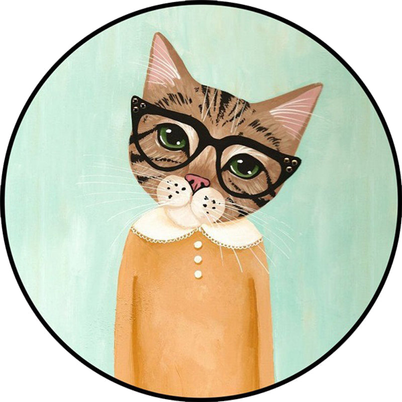 Casual Kids Rug in Pink and Blue Animal Cat Pattern Rug Polyester Stain Resistant Non-Slip Rug for the Children's Room