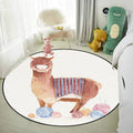 Children's Room Rug in White Animal Fox Koala Alpaca Print Rug Polyester Pet Friendly Washable Area Rug
