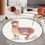 Children's Room Rug in White Animal Fox Koala Alpaca Print Rug Polyester Pet Friendly Washable Area Rug