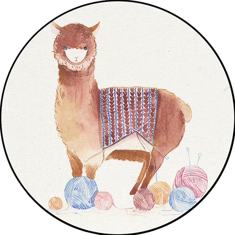 Children's Room Rug in White Animal Fox Koala Alpaca Print Rug Polyester Pet Friendly Washable Area Rug