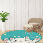 Kids Room Rug in Green and Yellow Animal Cat Heart Star Print Rug Polyester Stain Resistant Area Rug