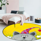 Kids Room Rug in Green and Yellow Animal Cat Heart Star Print Rug Polyester Stain Resistant Area Rug